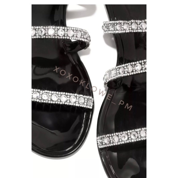 Black Jellies Rhinestone Embellished Sparkle Sandal Slides - Picture 6 of 10